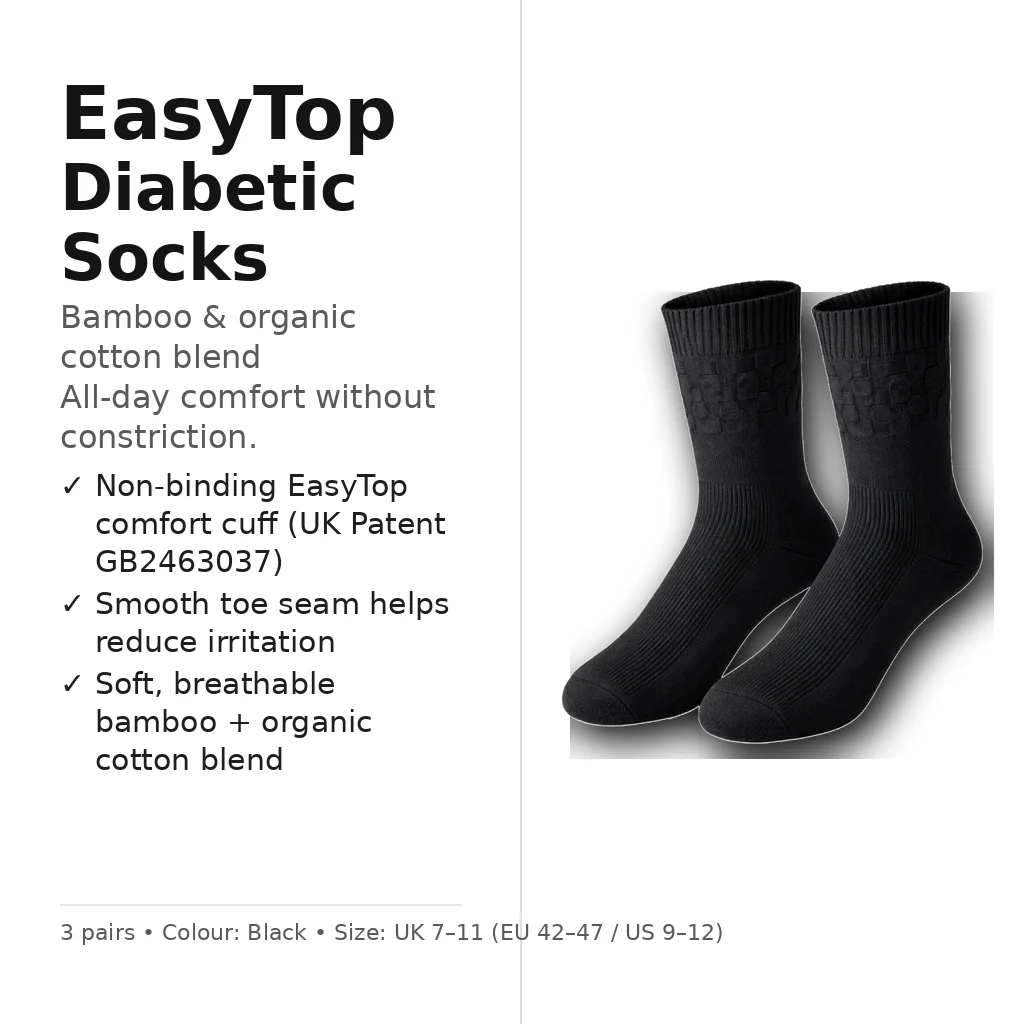 EasyTop Men’s Bamboo & Organic Cotton Diabetic Socks – Black (3 Pack, UK 7–11) - Image 3